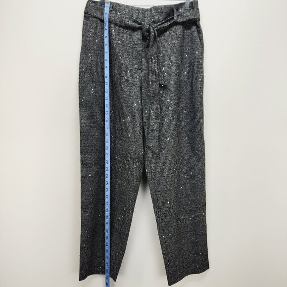 LOFT Womens Size 12 Black Sequin-Embellished Cropped Pants With Tie Waist - Picture 6 of 10
